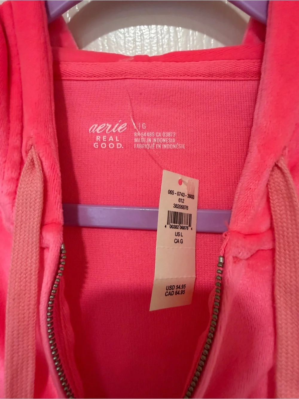 NWT Aerie Dreamy Velour Set Coral Sun Cropped Hoodie L Pants S Matching Set